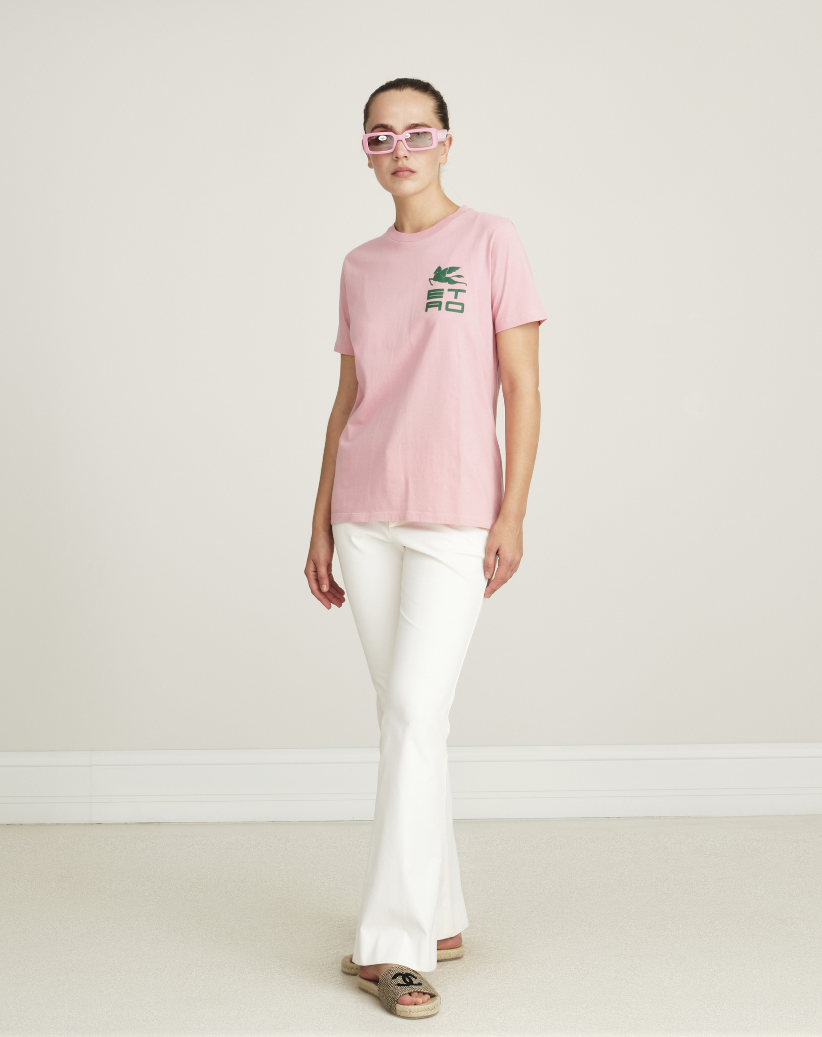 Etro - Pink Ricamo Logo Cotton Tshirt S